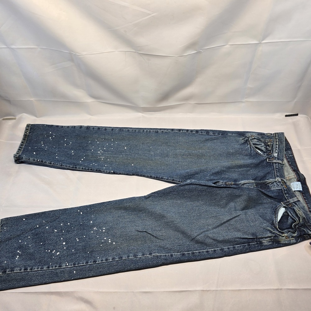 Levi Strauss Signature Jeans Low Strait Paint Splatter Distressed 34x32 Vintage